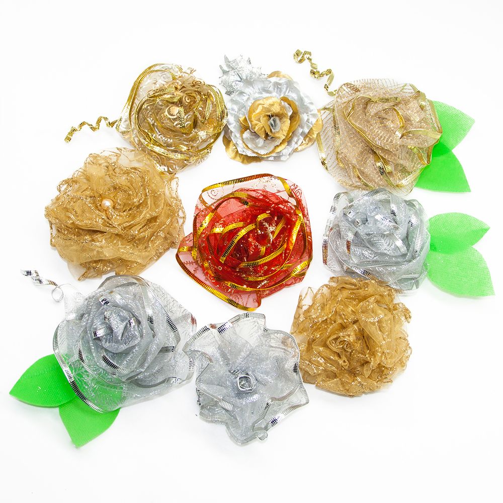 Лента декоративная (6 см*2,74 м) Ассорти дизайнов, Органза, Золото, 1 шт.