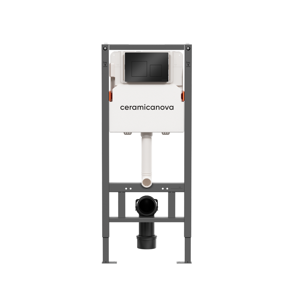 Система инсталляции для унитазов CERAMICANOVA Balance с кнопкой смыва Square, цвет черный матовый, с креплениями, арт. CN121002MB