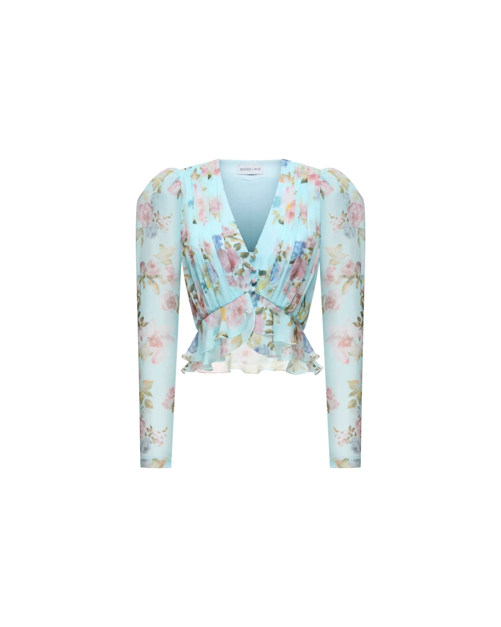 Каролина (Carolina), блуза из голубого шифона с цветочным принтом