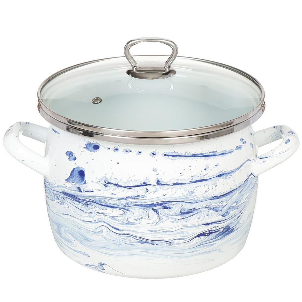 Кастрюля сталь, эмал, 5 л, с крыш, Сантэкс, Шейк бело-синяя, 1-2450111, индукц