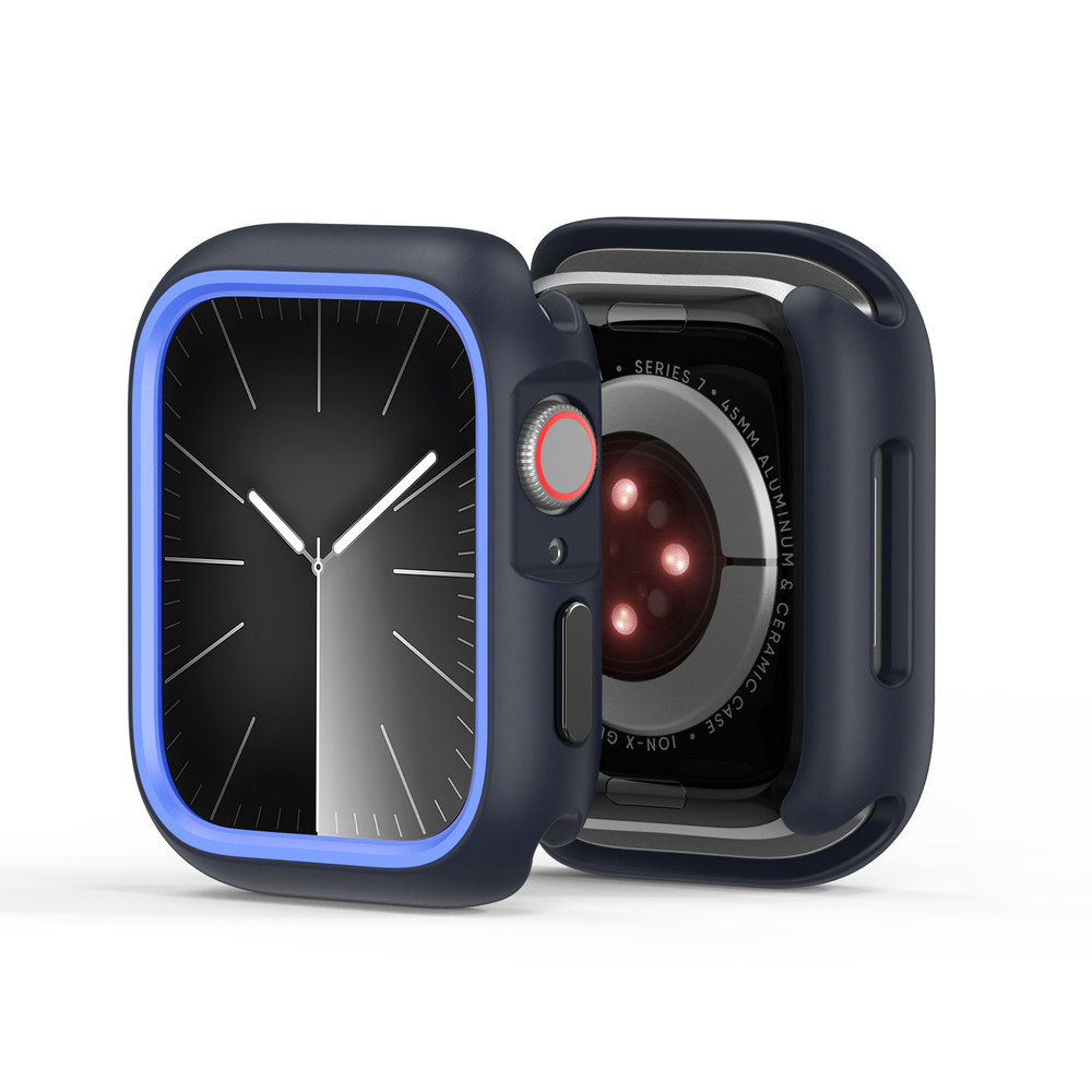 Чехол-бампер для часов Apple Watch 44мм для моделей 4, 5, 6 и SE, черный с синими вставками (Midnight/Blue) от Dux Ducis, серия Bamo Series Case