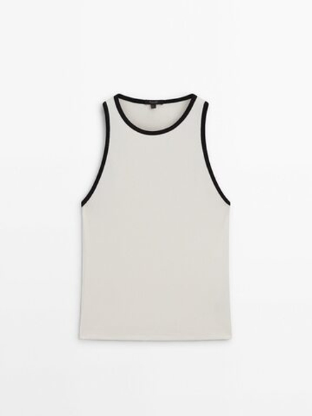 Massimo Dutti Комбинированный топ в рубчик, натуральный, кремовый