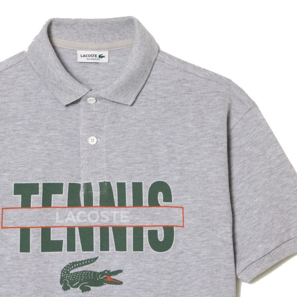 Детская теннисная футболка Lacoste Cotton Pique Print Polo Shirt - grey