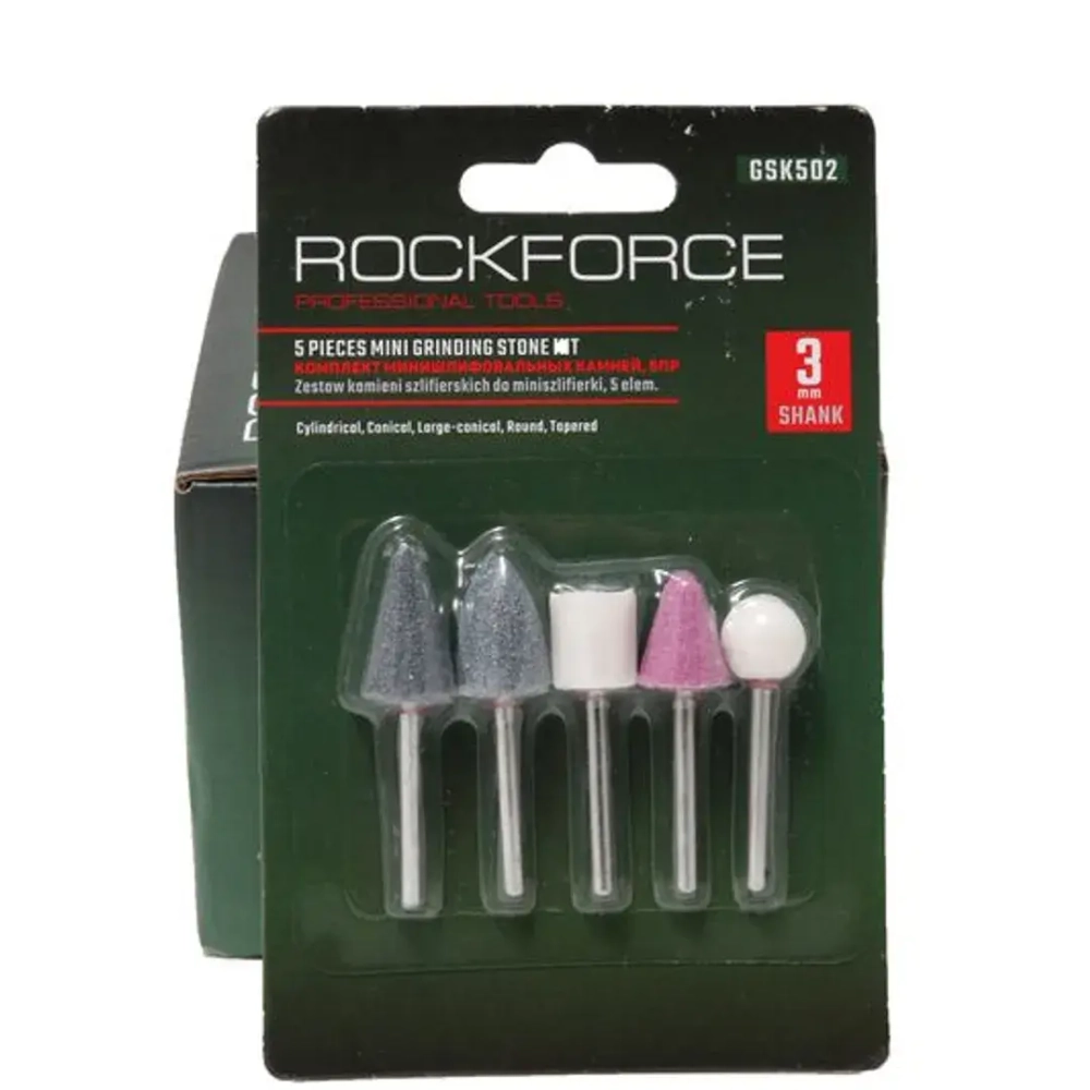 Набор камней абразивных, 5пр.(хвостовик 3мм), в блистере RockForce##Rock FORCE RF-GSK502