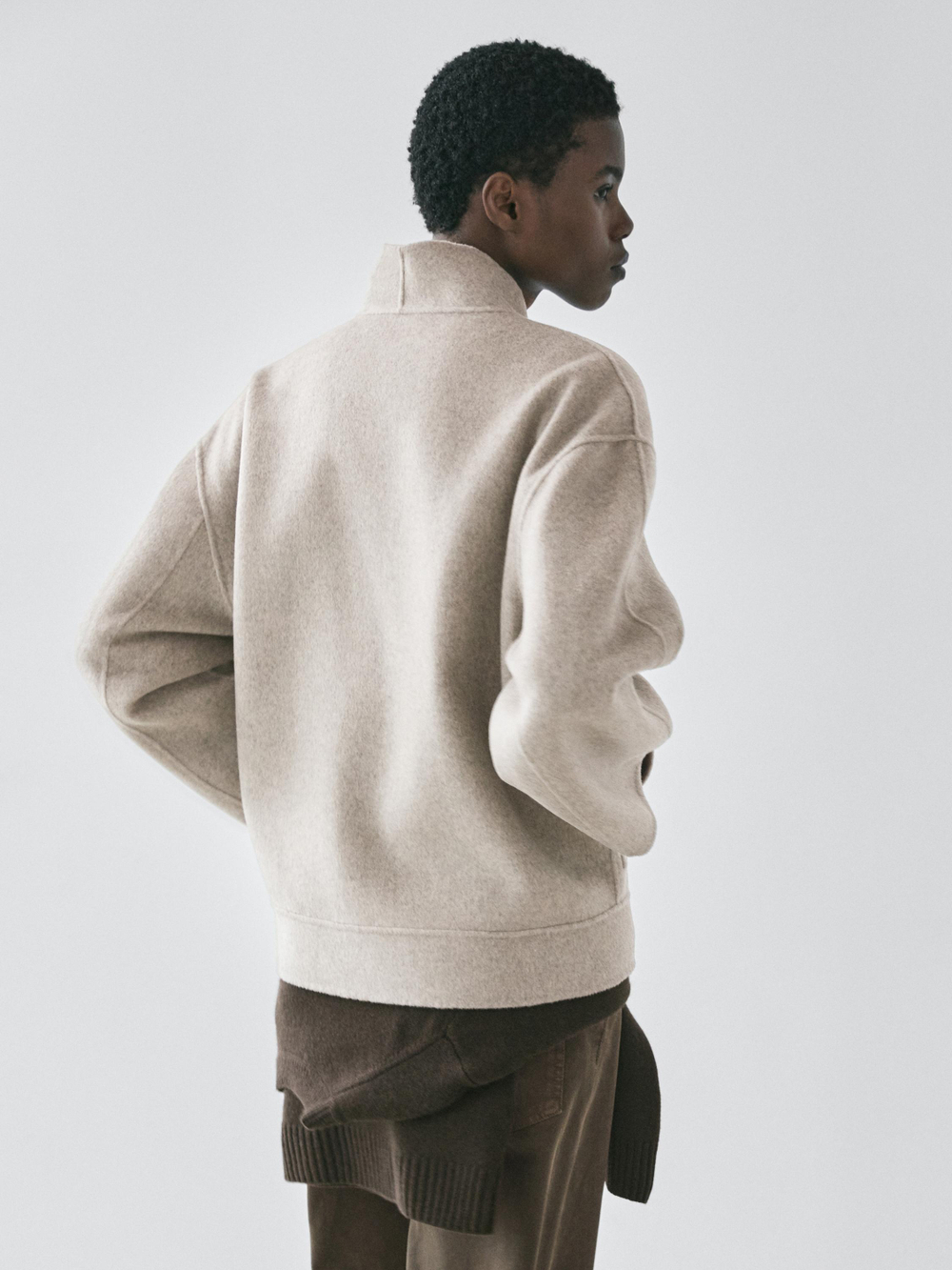 Massimo Dutti Пальто из смесовой шерсти с застежкой-молнией, жемчужно-серый