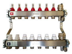 Коллектор NIKHI c расходомерами 9 контуров нержавеющая сталь