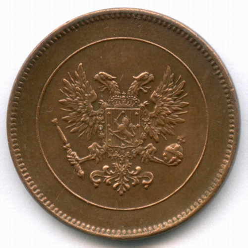 5 пенни 1917 год. Россия для Финляндии (Орел без корон). XF+