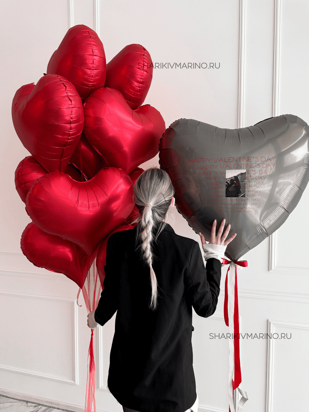 Композиция из воздушных шаров на 14 февраля: сердце с фото и фонтан из красных сердец