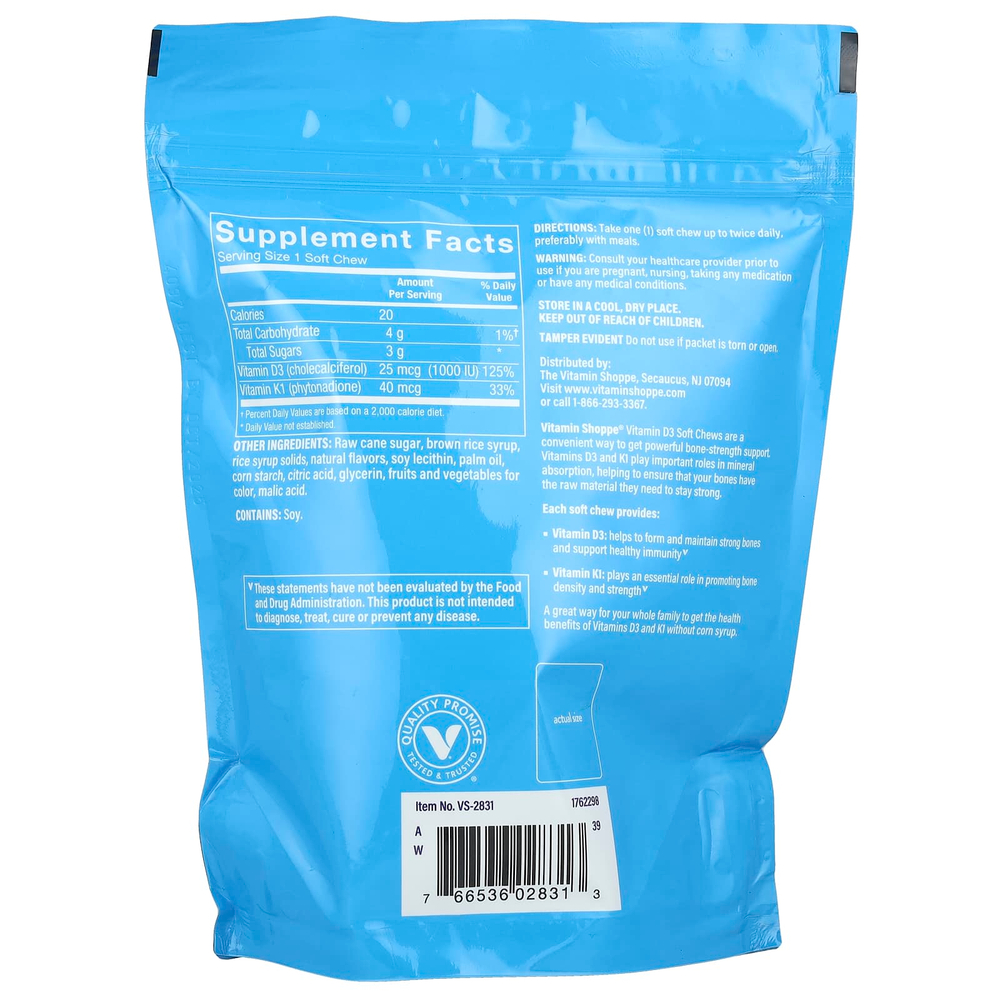 The Vitamin Shoppe, Витамин D3, ягодное ассорти, 25 мкг (1000 МЕ), 60 жевательных таблеток