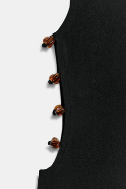 ZARA КОРОТКОЕ ТРИКОТАЖНОЕ ПЛАТЬЕ С РАЗРЕЗАМИ И БУСИНАМИ, ЧЕРНЫЙ