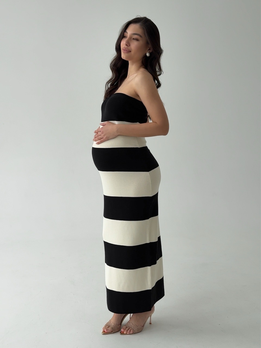 Платье вязаное, в полоску, без лямок