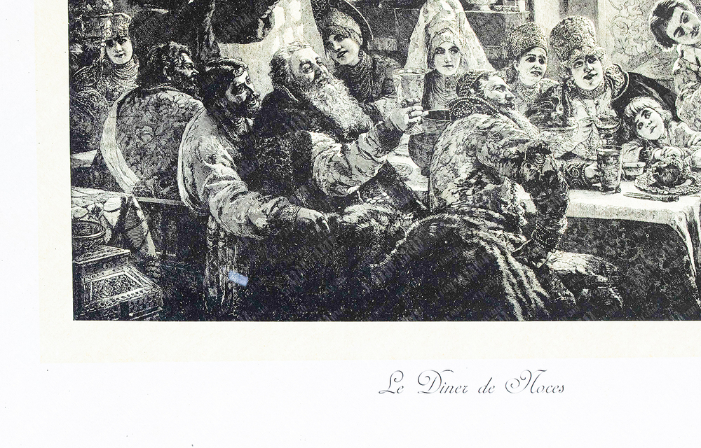 Домашний ужин (Le Dîner de Hoces). Россия. XIX век. Резцовая гравюра. 68 х 57.