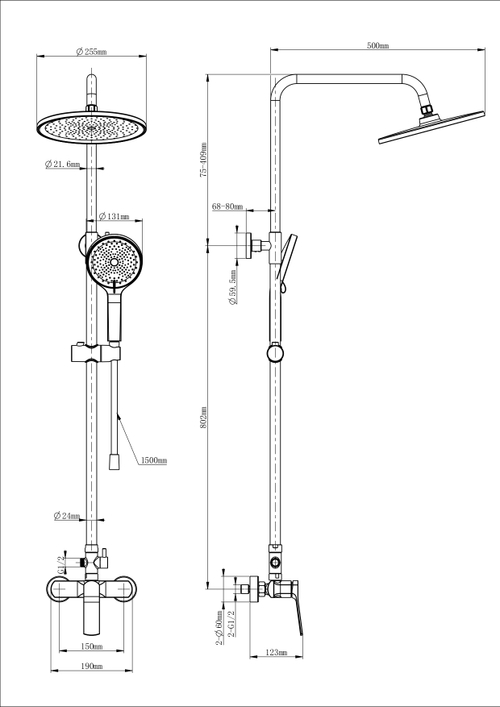 Душевая система WONZON & WOGHAND, Белый матовый (WW-B3200-MW)