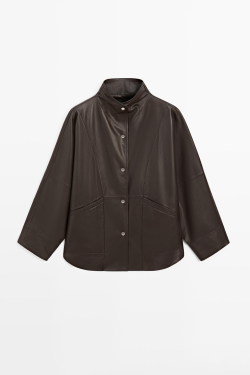 Massimo Dutti Парка-кейп из кожи наппа, коричневый