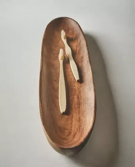 ZARA HOME ДЕКОРАТИВНЫЙ ПОДНОС ИЗ ДРЕВЕСИНЫ ТИКА, СВЕТЛО-БЕЖЕВЫЙ