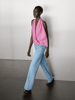 Massimo Dutti Льняной топ внахлест с горловиной халтер, цвет фуксии