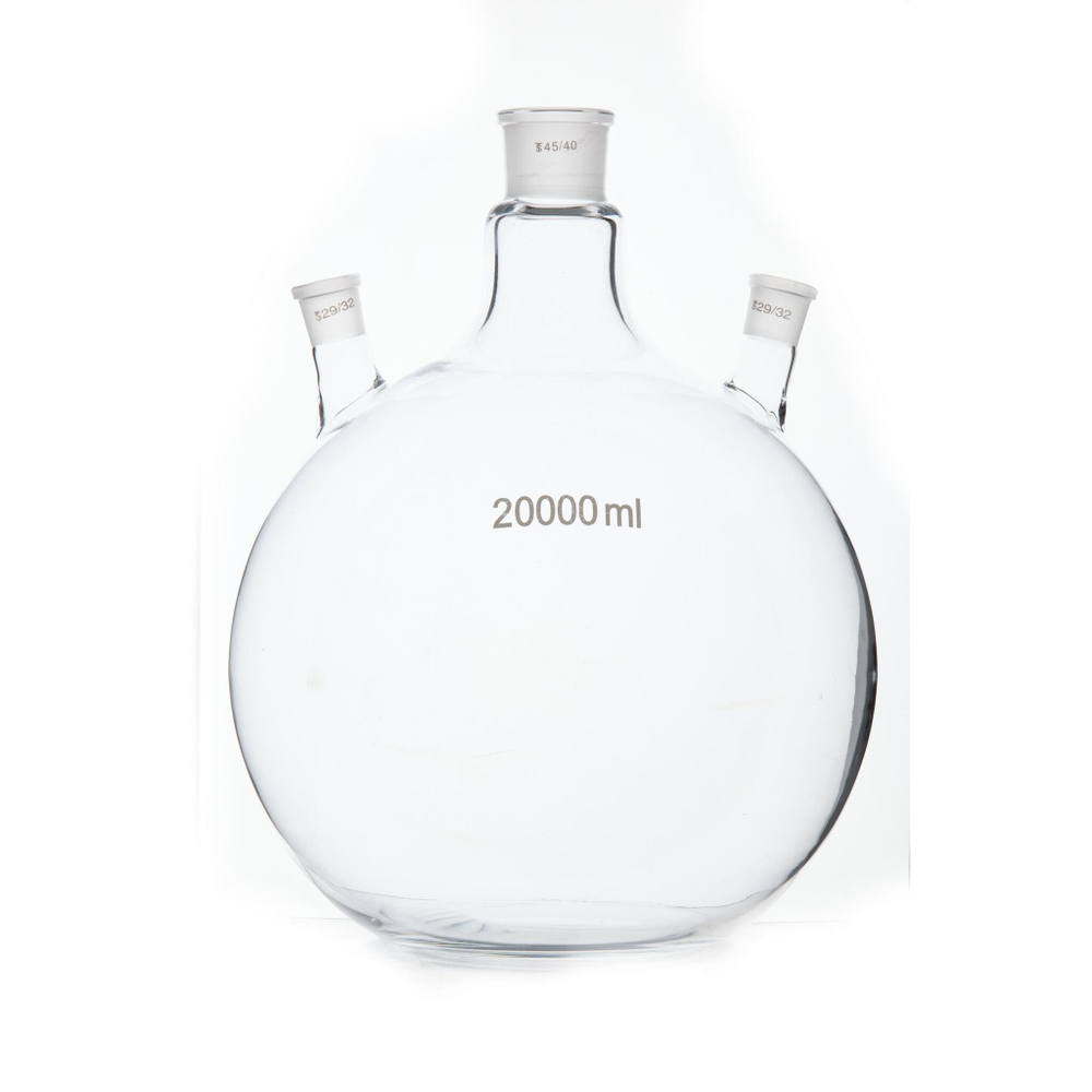 Колба трехгорлая косогорлая плоскодонная, 20000 мл, шлиф 29/32-45/40-29/32