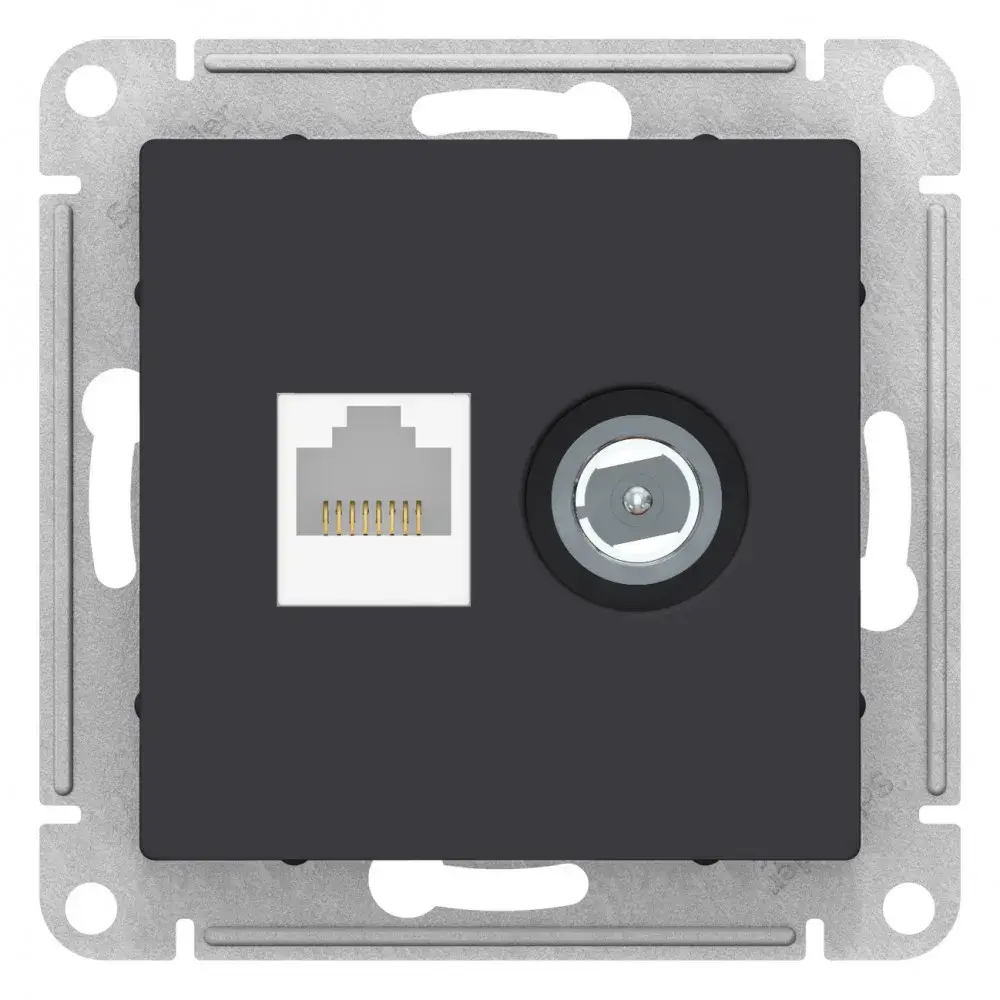 ATLASDESIGN РОЗЕТКА двойная ТВ + компьютерная RJ45 кат. 5e, механизм, КАРБОН