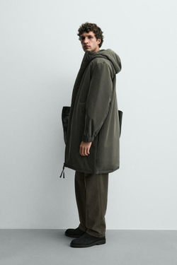 ZARA СТЕГАНАЯ КУРТКА С КОМБИНИРОВАННОЙ ОТДЕЛКОЙ, ХАКИ