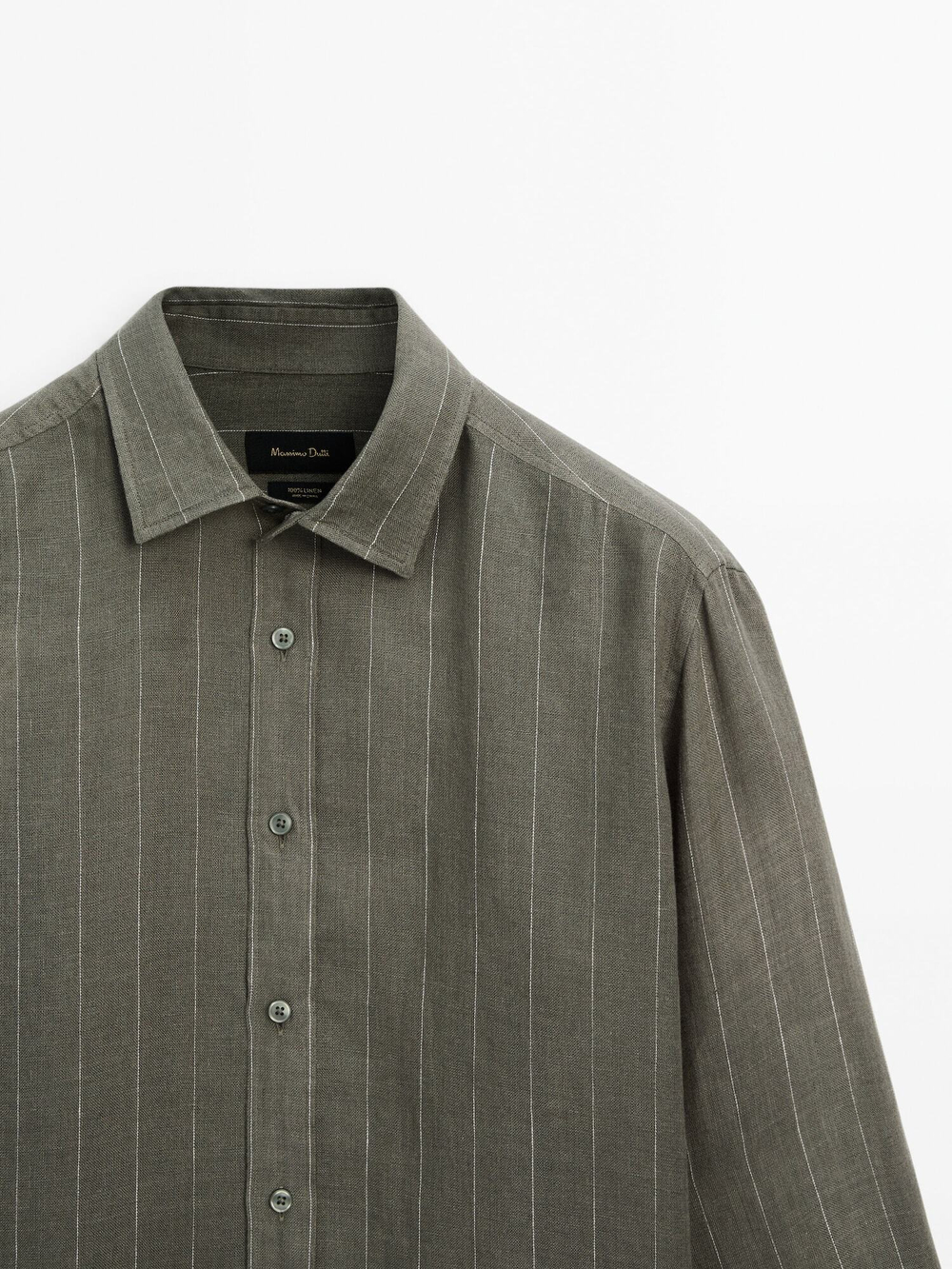 Massimo Dutti Рубашка из 100% льна в полоску, зеленый