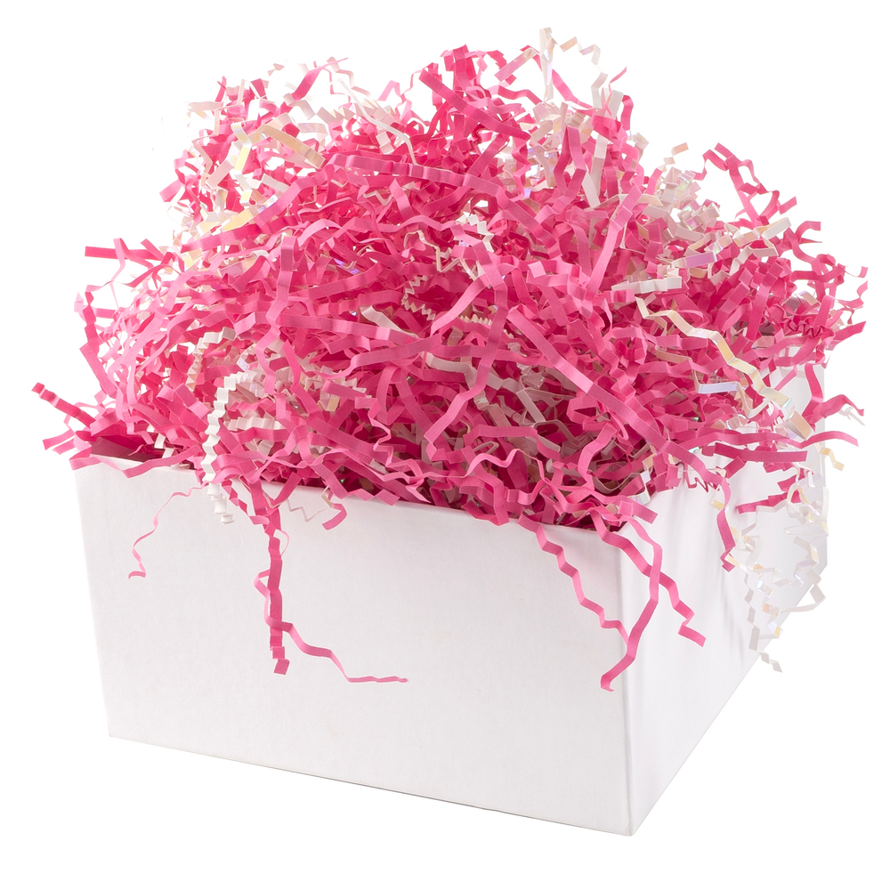 Наполнитель для коробок, ярко-розовый/ белый цвет, бумага/ фольга, 50 г
