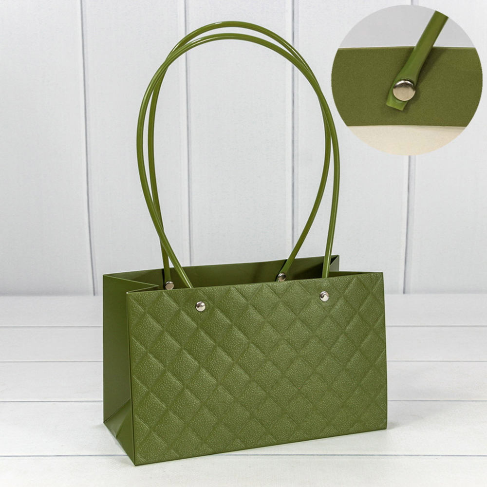 Пакет подарочный 22х13.5х10.5см Ваза для цветов "Ромбы" (Зеленый)
