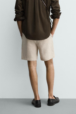 ZARA БЕРМУДЫ ИЗ 100% ЛЬНА КЛАССИЧЕСКОГО КРОЯ, СВЕТЛО-БЕЖЕВЫЙ