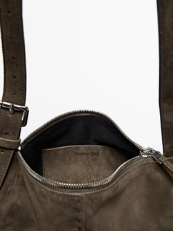 Massimo Dutti Маленькая сумка через плечо из замши и кожи, коричневый