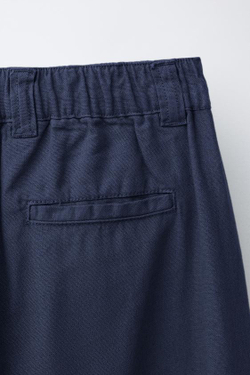 ZARA ПРЯМЫЕ БРЮКИ ИЗ ХЛОПКА И ЛЬНА, СИНИЙ
