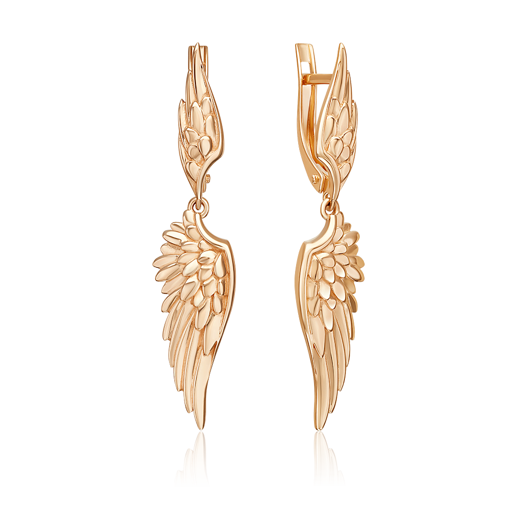 Серьги «Крылья Ники» с английским замком из красного золота