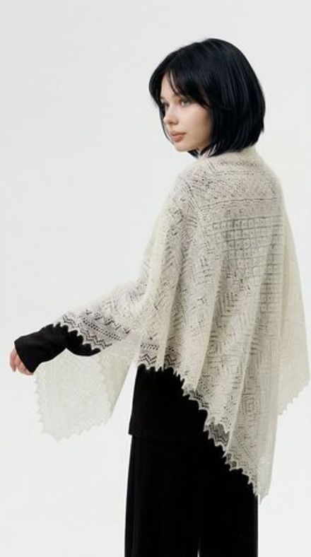 Оренбургский пуховый платок-паутинка А140-02 экрю