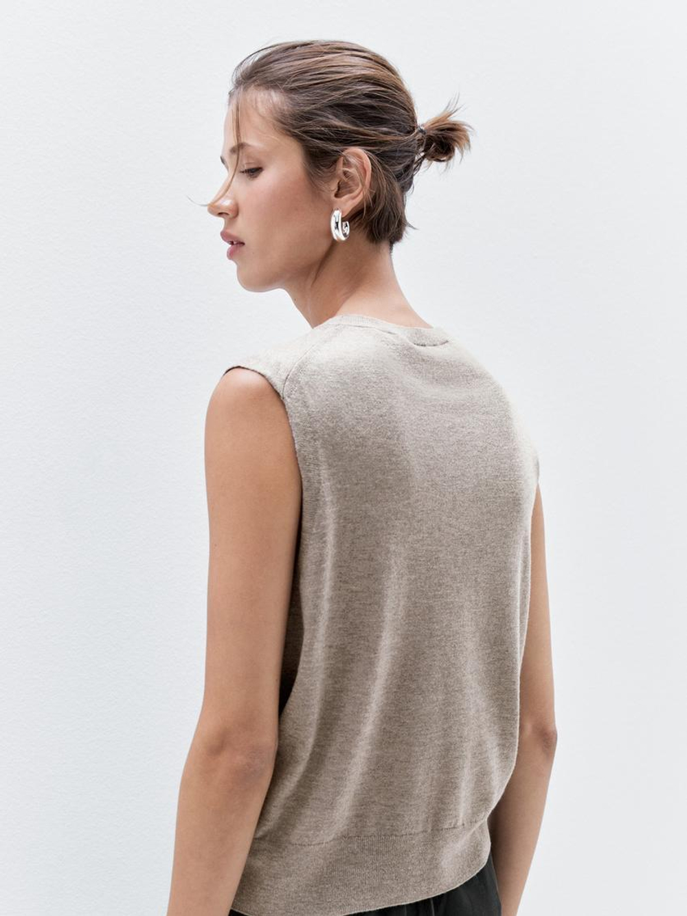 Massimo Dutti Укороченный жилет из смесовой шерсти с круглым вырезом, кротово-коричневый