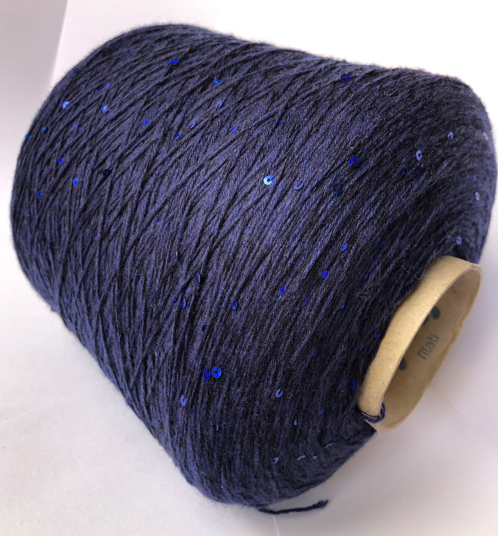 NEW Пряжа Кашемир ECO cashmere синий + пайетки