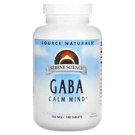 Аминокислоты Source Naturals, GABA Calm Mind, ГАМК, 750 мг, 180 таблеток