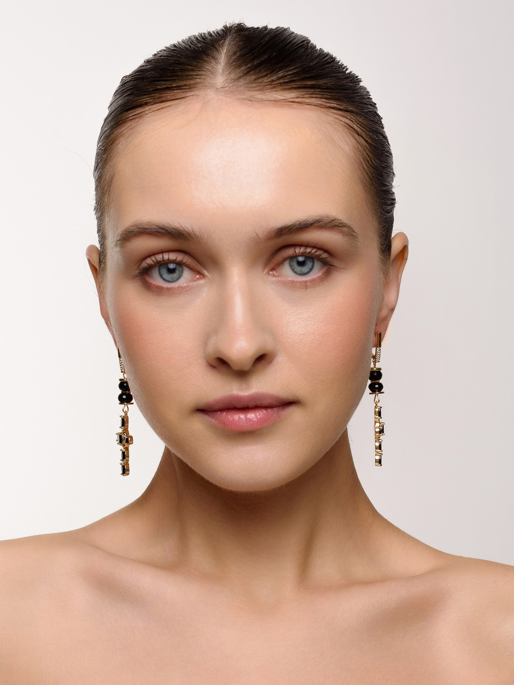 Серьги "Black Cross" из черного агата Gold