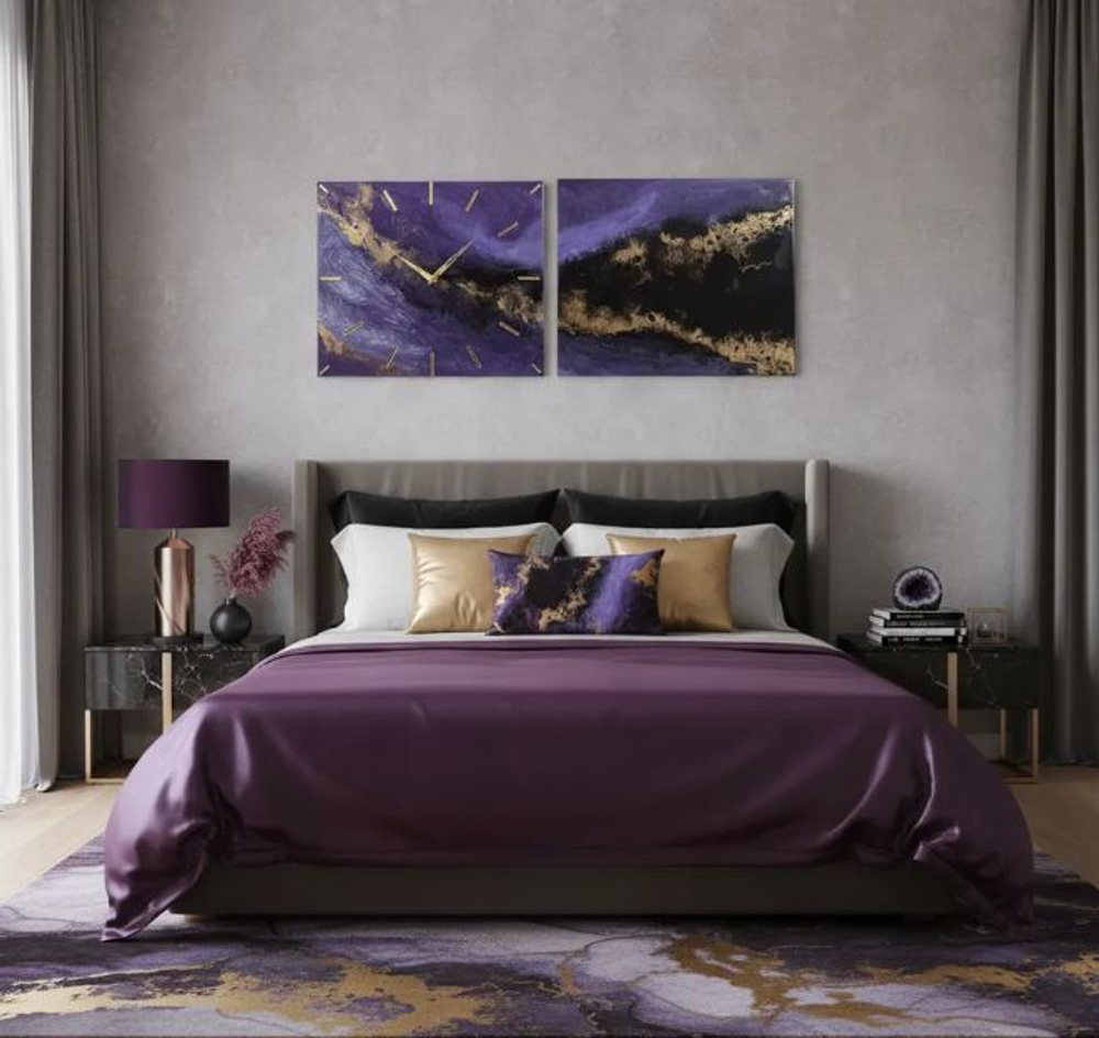 Подарочный модуль часы и картина из смолы ручная работа