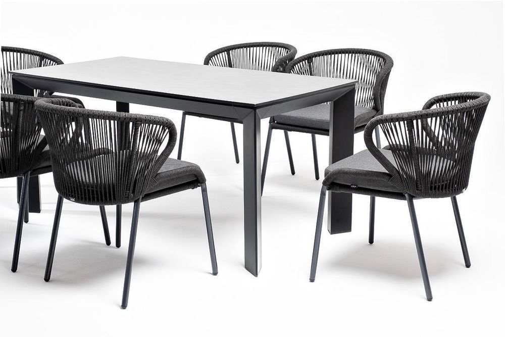"Венето" обеденная группа на 6 персон со стульями "Милан", каркас темно-серый, роуп темно-серый