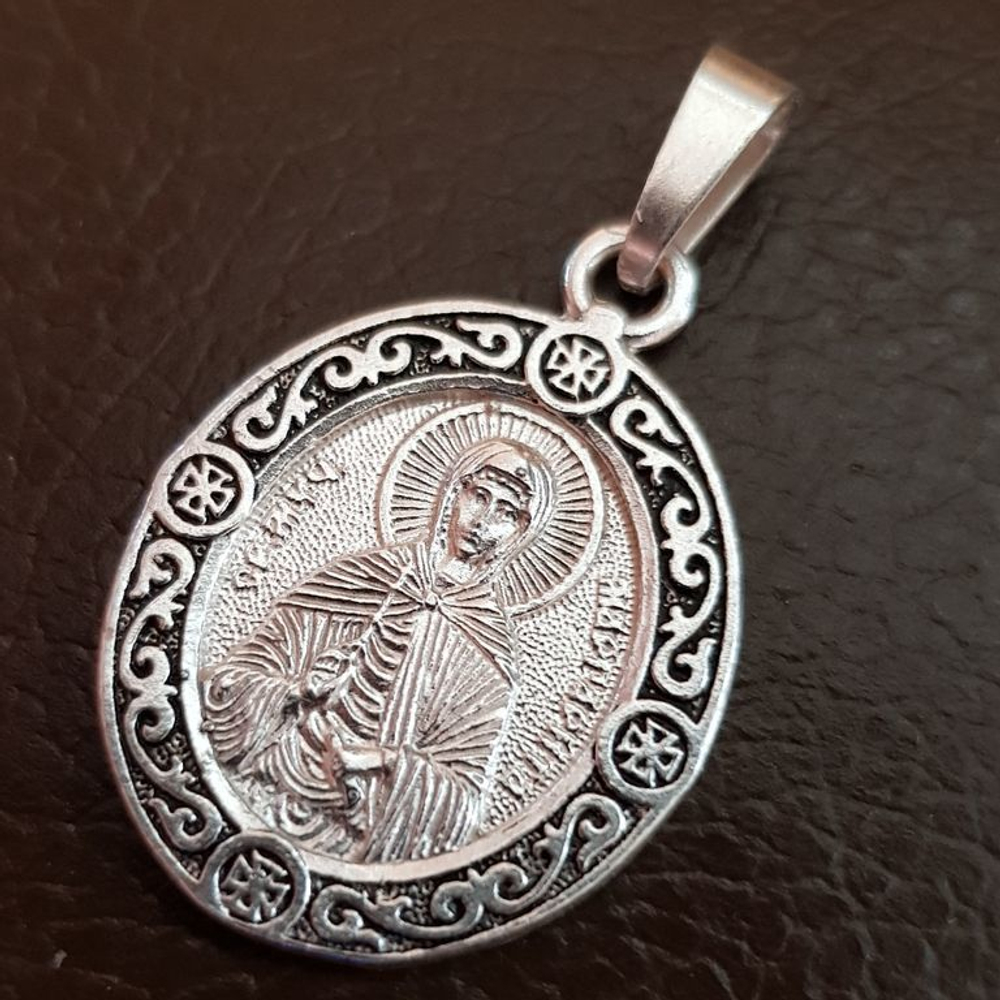 Нательная именная икона святая Маргарита с серебрением кулон с молитвой