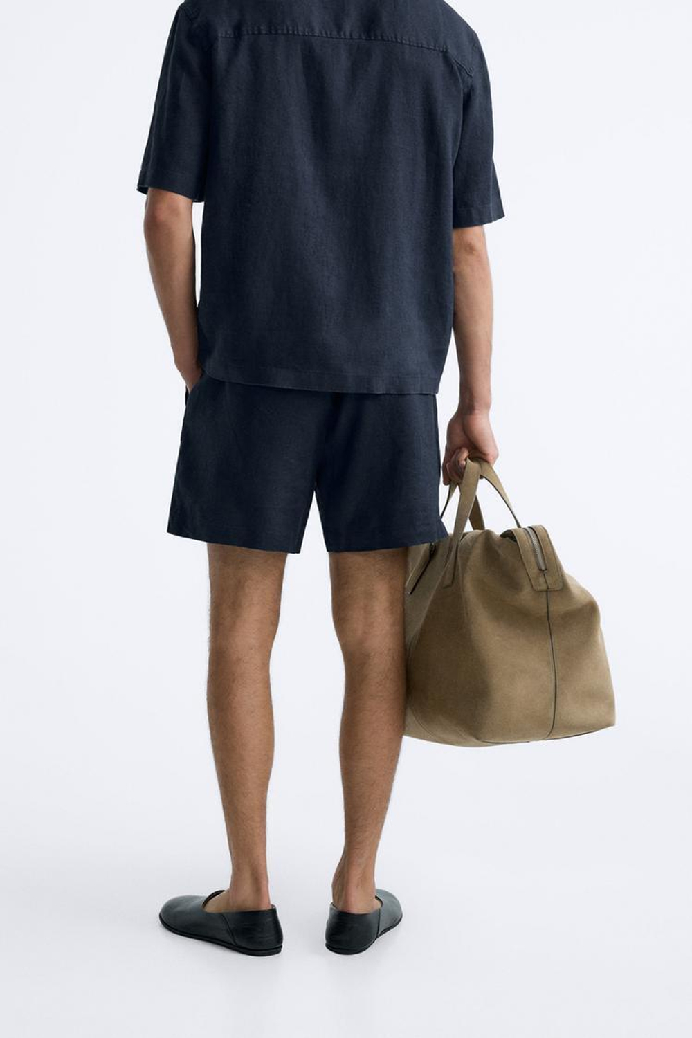 ZARA ШОРТЫ ИЗ 100% ЛЬНА, МОРСКОЙ СИНИЙ