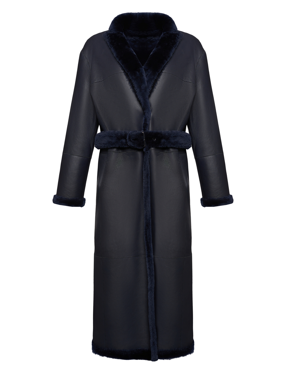 Синяя двусторонняя дубленка из овчины