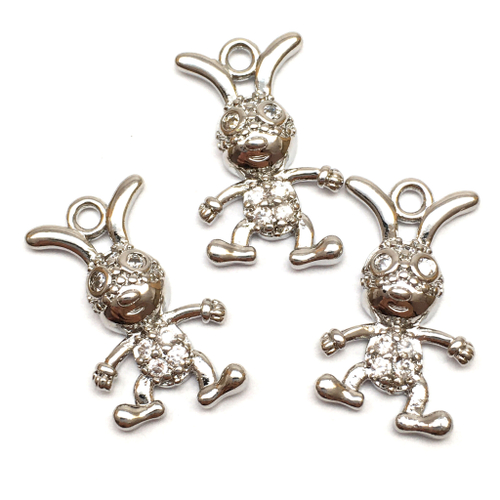 Подвеска с фианитами "Веселый заяц" 18х10 мм, родий