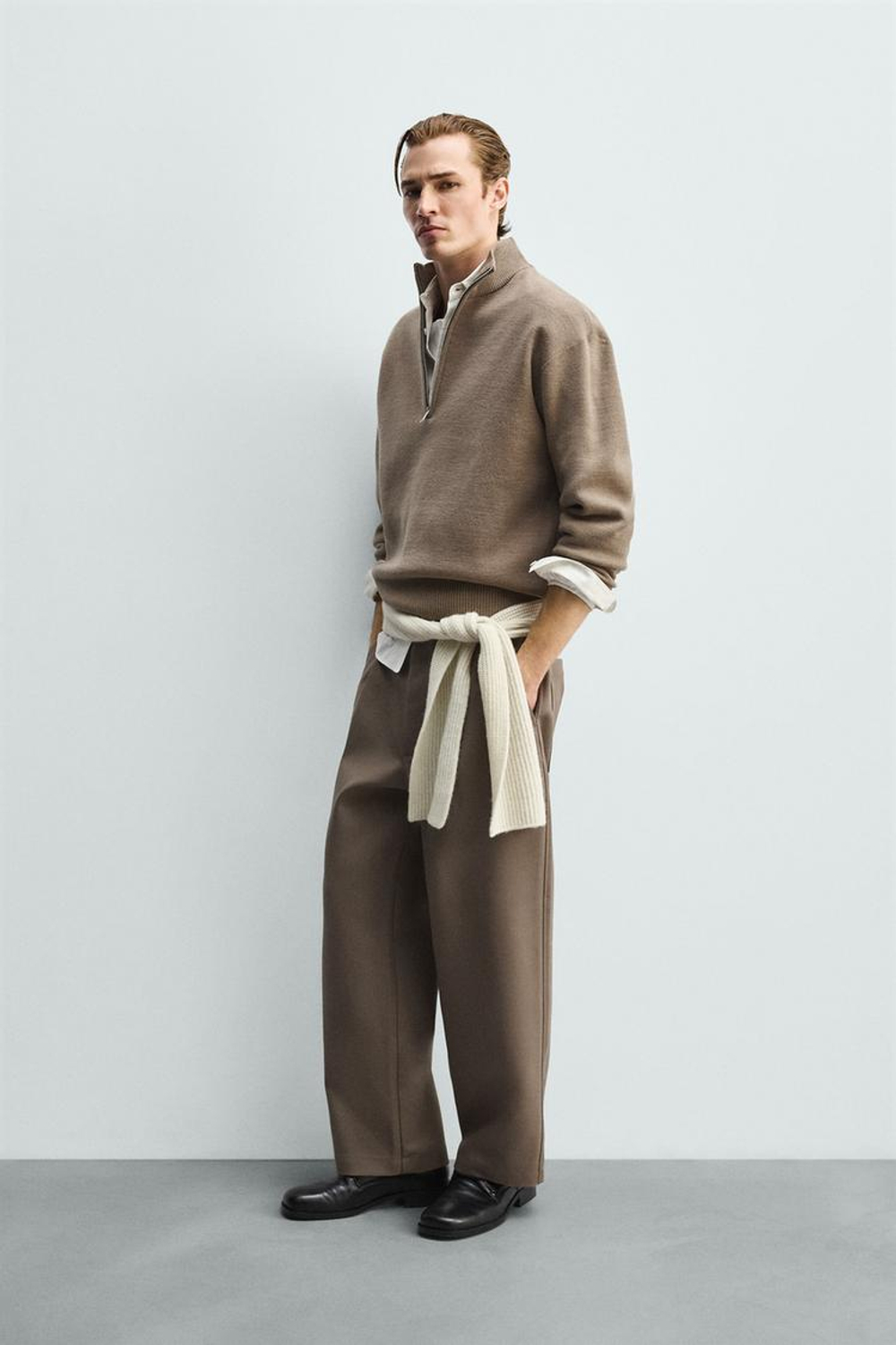 ZARA СВИТЕР С ЗАСТЕЖКОЙ-МОЛНИЕЙ НА ВОРОТНИКЕ, БЕЖЕВЫЙ