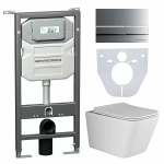 Унитаз подвесной Ceramica Nova Metric CN3007_1002M_1000 безободковый, с крышкой микролифт, с инсталляцией и кнопкой матовый хром