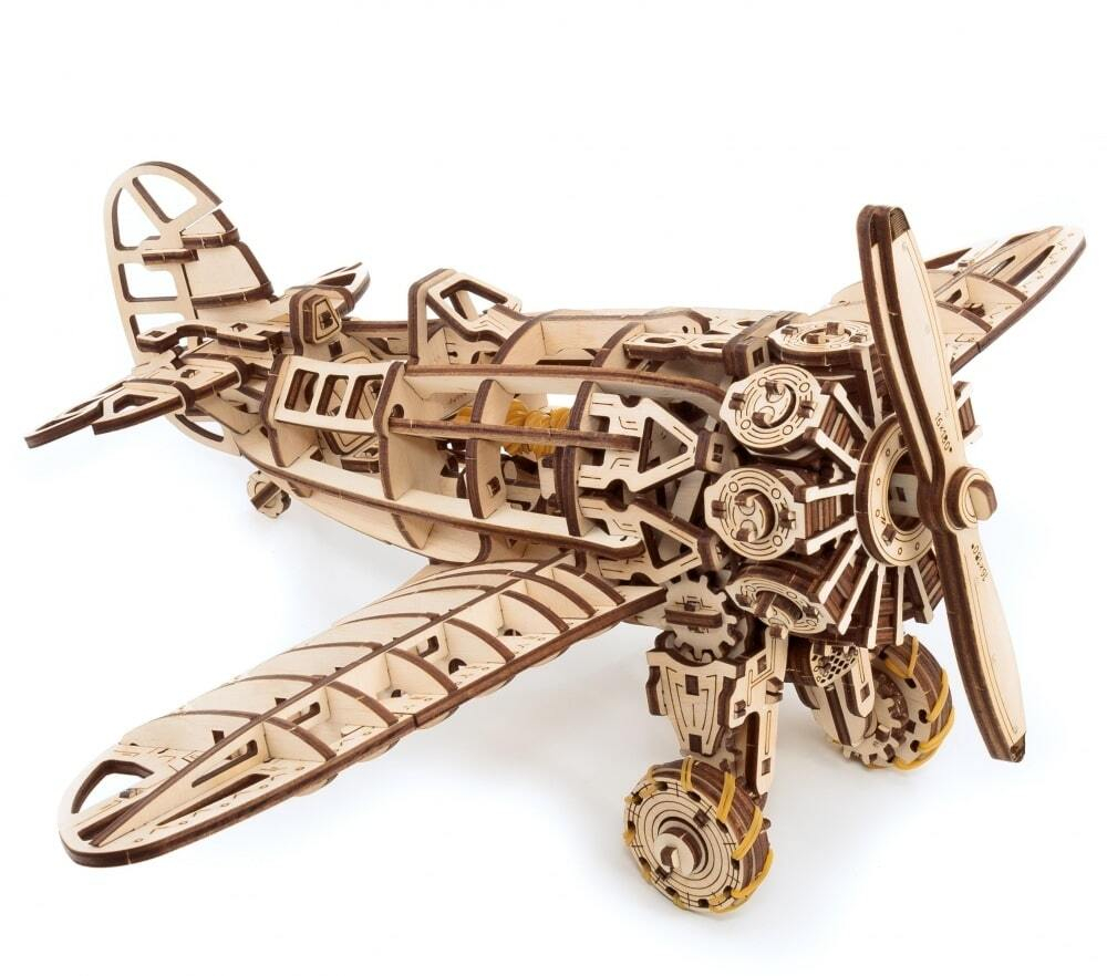 Самолет с мотором от EWA - Деревянный конструктор, сборная механическая модель, 3D пазл