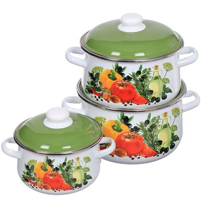 Набор эмалированной посуды 6 пр, кастрюли 2,4,5.5 л, СтальЭмаль, Европейская кухня, 1с408