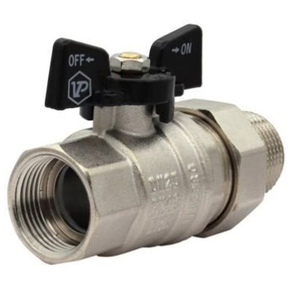 Кран VIEIR шаровый прямой с разьемн. соедин. (американка) 1/2" НВ, бабочка, черный (56) VP224-01