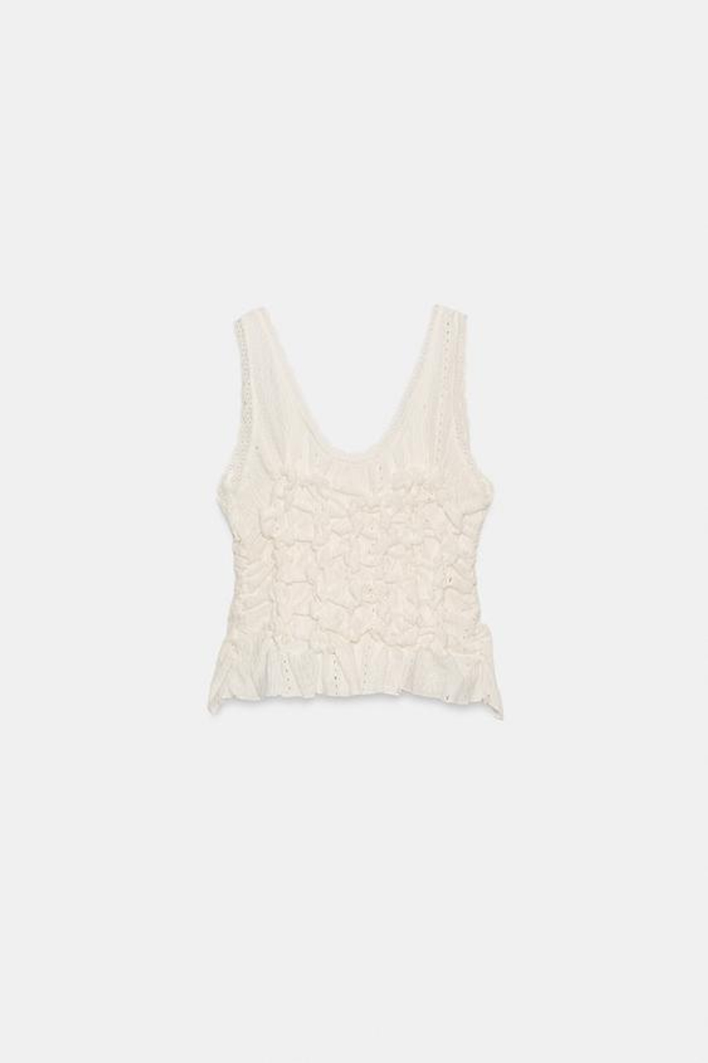 ZARA ТОП СО СБОРКАМИ И ЗАВЯЗКАМИ, ЭКРЮ
