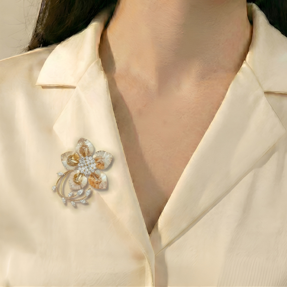 Брошь Fiore Luna Цветок Swarovski crystal + Zircon XR10675F BR/G
