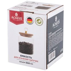 ЕМКОСТЬ ДЛЯ СЫПУЧИХ ПРОДУКТОВ AGNESS "KRISTALL" 450 МЛ ДИАМЕТР=9 СМ. ВЫСОТА=14 СМ ЦВЕТ:ПРОЗРАЧНЫЙ