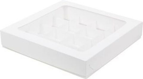 Коробка для 16 конфет с окном БЕЛАЯ 18х18х4см